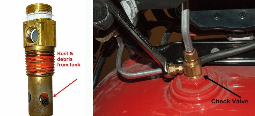 rust embedded inside of an air compressor check valve